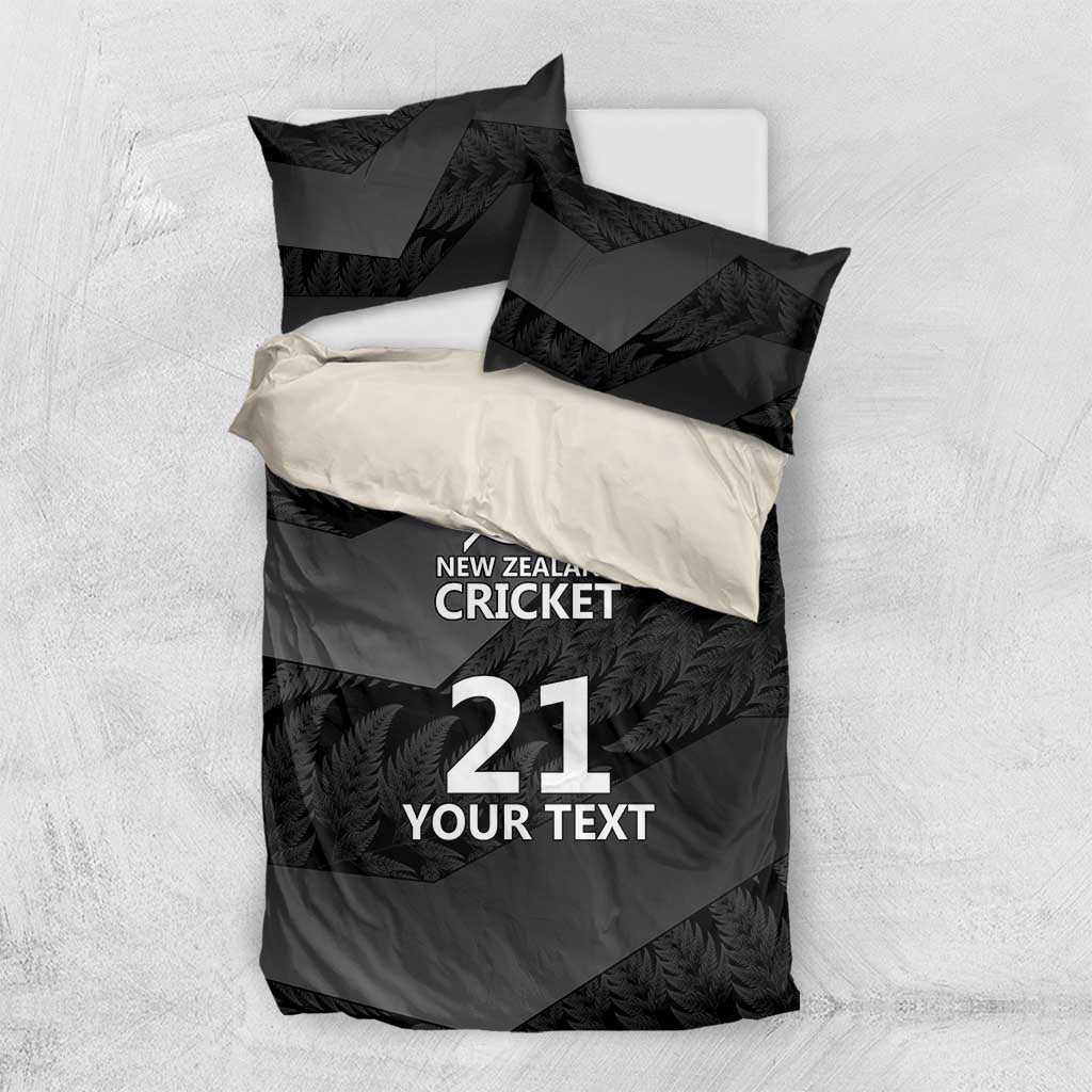 New Zealand Cricket Custom Bedding Set Potae Pango Black Fern Pattern