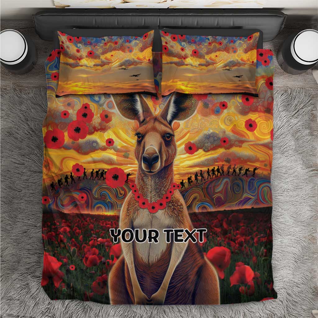 Kangaroo ANZAC Personalised Bedding Set Poppy Flowers Aboriginal Dot Painting