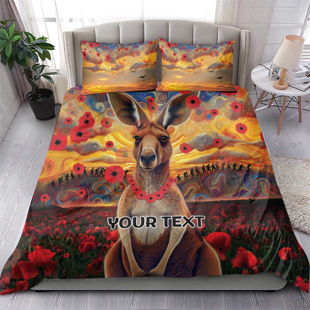 Kangaroo ANZAC Personalised Bedding Set Poppy Flowers Aboriginal Dot Painting