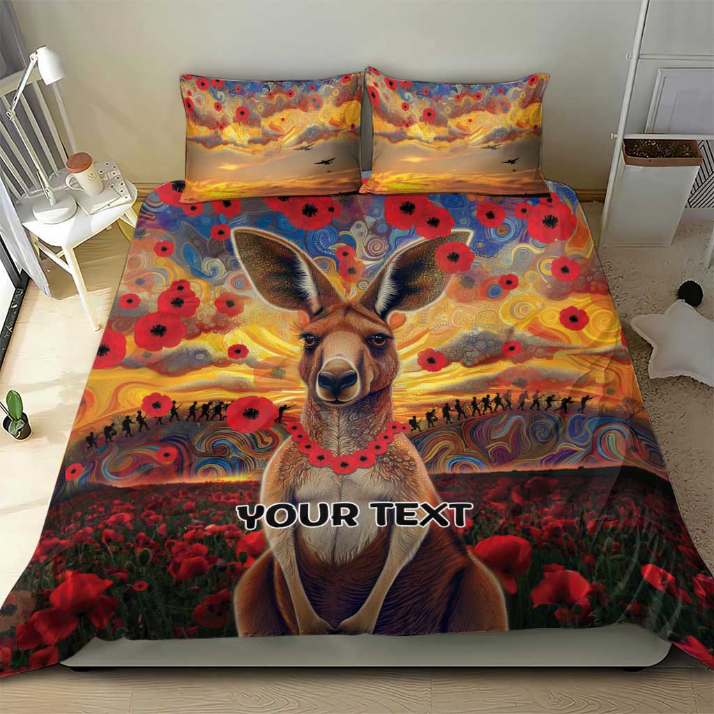 Kangaroo ANZAC Personalised Bedding Set Poppy Flowers Aboriginal Dot Painting