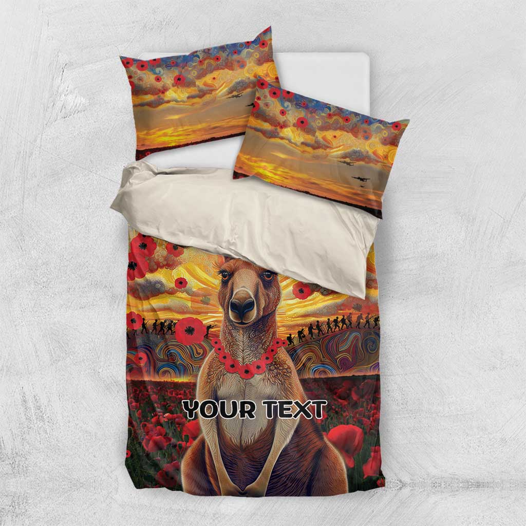 Kangaroo ANZAC Personalised Bedding Set Poppy Flowers Aboriginal Dot Painting