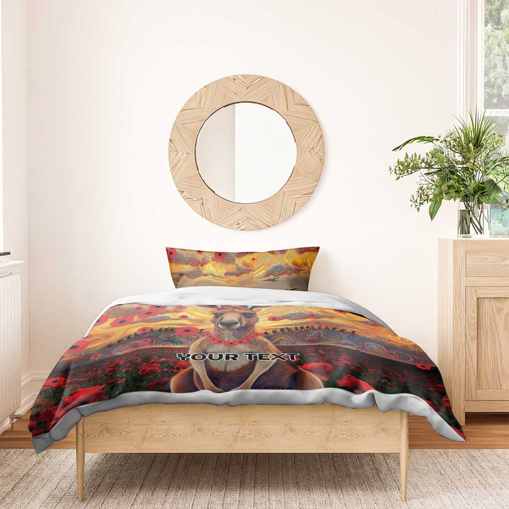 Kangaroo ANZAC Personalised Bedding Set Poppy Flowers Aboriginal Dot Painting