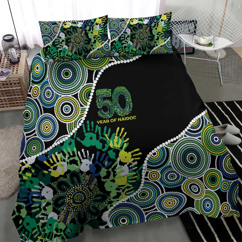 Honouring 50 Year Of NAIDOC Bedding Set Honouring The Next Generation Green Aboriginal Art