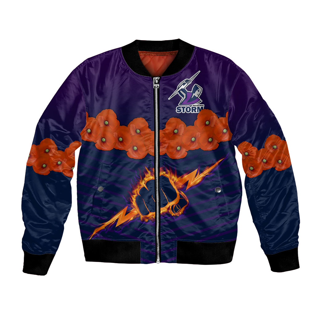 custom-text-and-number-anzac-2023-melbourne-storm-rugby-bomber-jacket-poppy-flowers-sporty-style