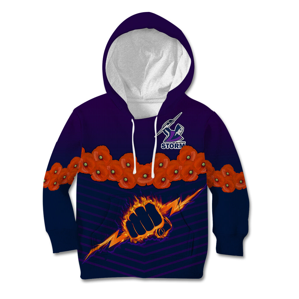 custom-text-and-number-anzac-2023-melbourne-storm-rugby-kid-hoodie-poppy-flowers-sporty-style