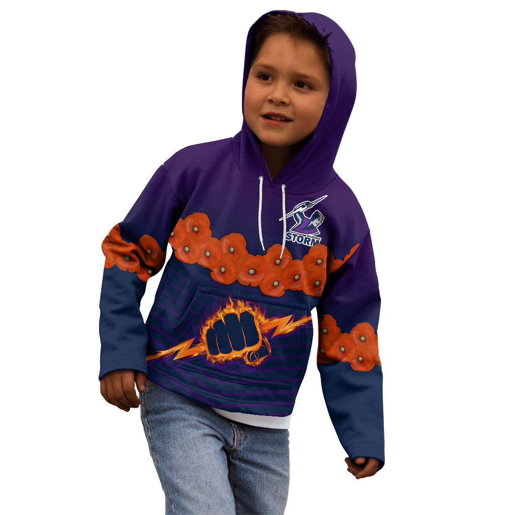 custom-text-and-number-anzac-2023-melbourne-storm-rugby-kid-hoodie-poppy-flowers-sporty-style