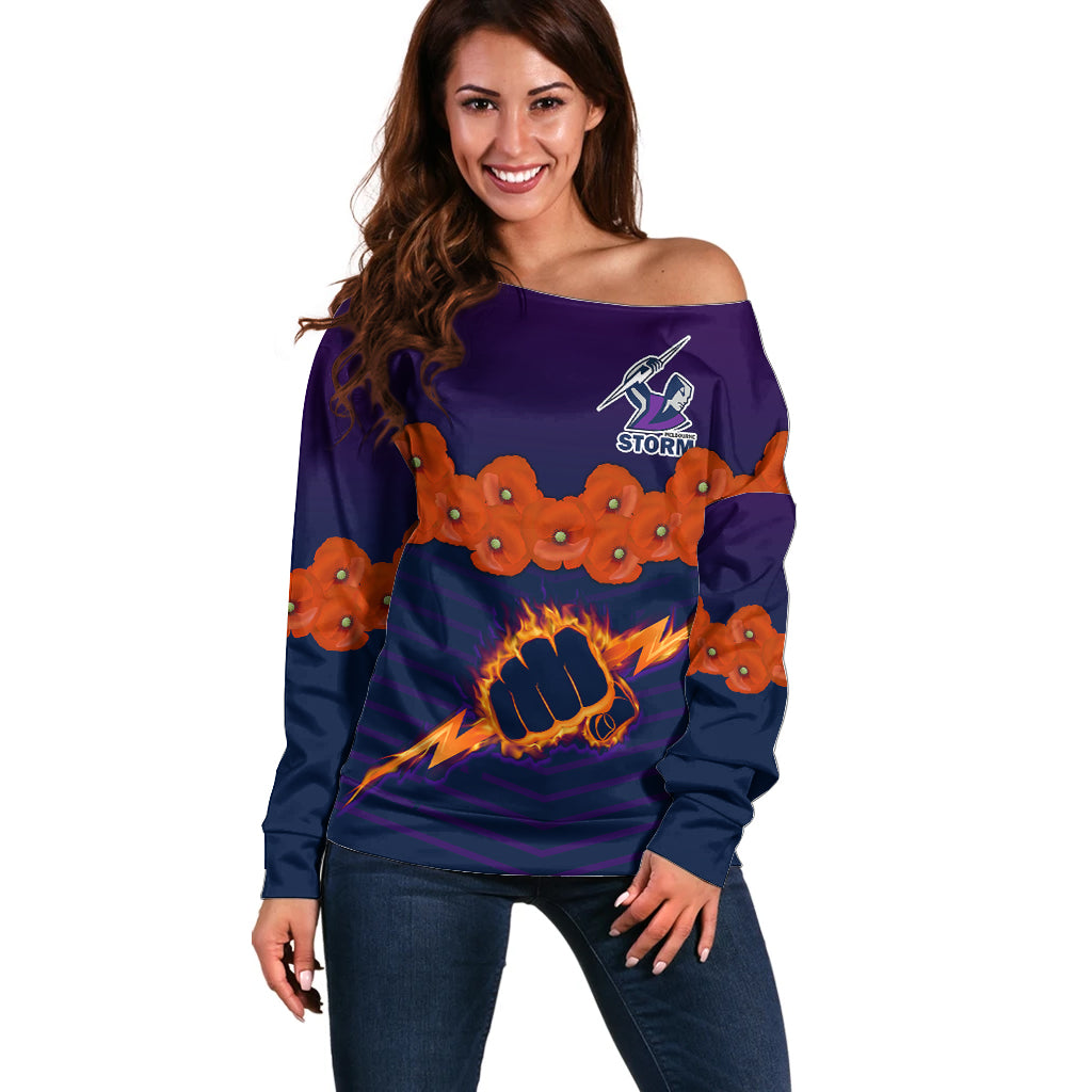 custom-text-and-number-anzac-2023-melbourne-storm-rugby-off-shoulder-sweater-poppy-flowers-sporty-style