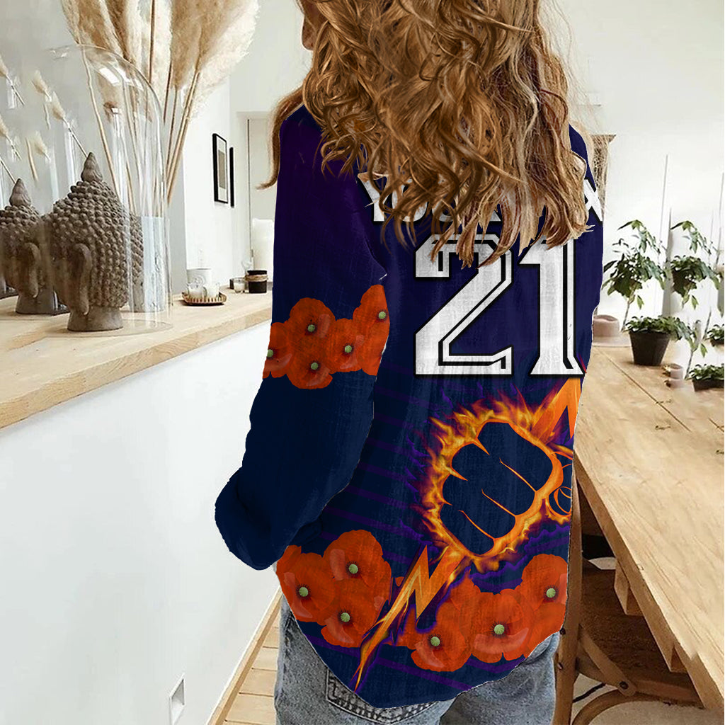 (Custom Text And Number) ANZAC 2023 Melbourne Storm Rugby Women Casual Shirt Poppy Flowers Sporty Style LT9