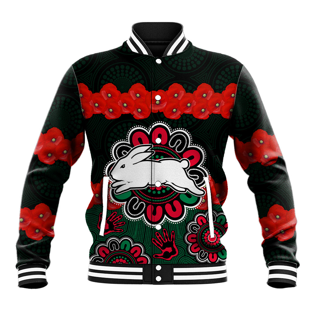 anzac-2023-nrl-rabbitohs-rugby-baseball-jacket-the-bunnies-1908-poppy-flowers-mixed-aboriginal