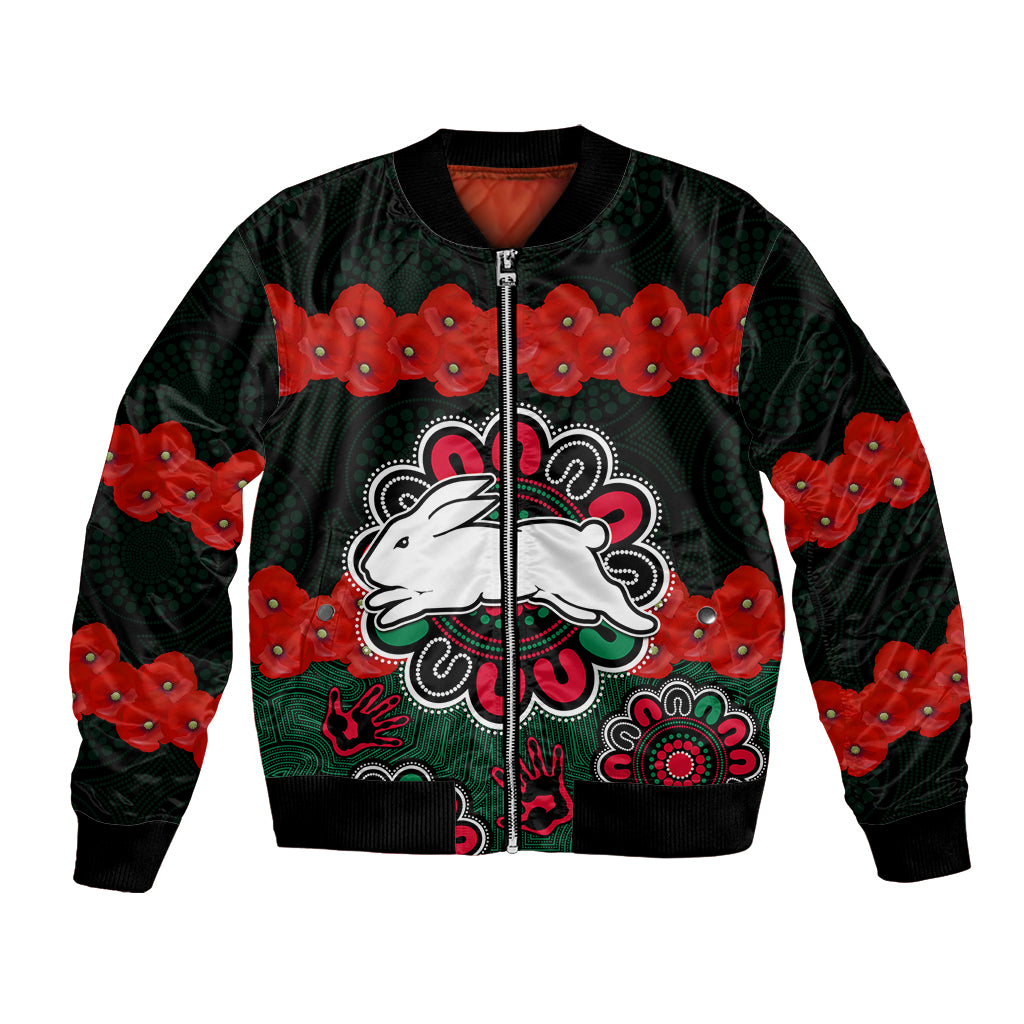 anzac-2023-nrl-rabbitohs-rugby-bomber-jacket-the-bunnies-1908-poppy-flowers-mixed-aboriginal