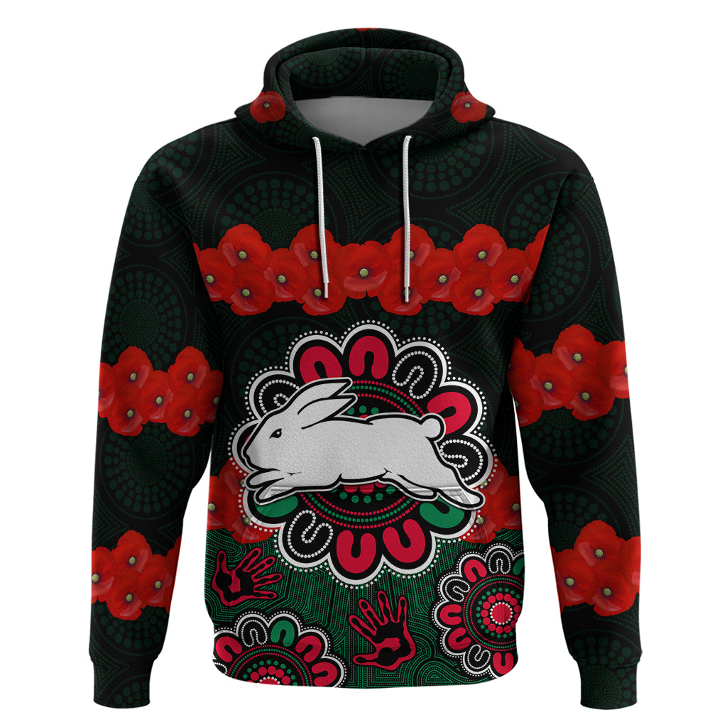 anzac-2023-nrl-rabbitohs-rugby-hoodie-the-bunnies-1908-poppy-flowers-mixed-aboriginal