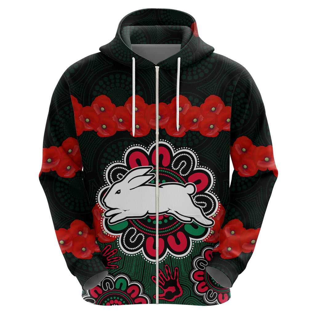 anzac-2023-nrl-rabbitohs-rugby-hoodie-the-bunnies-1908-poppy-flowers-mixed-aboriginal