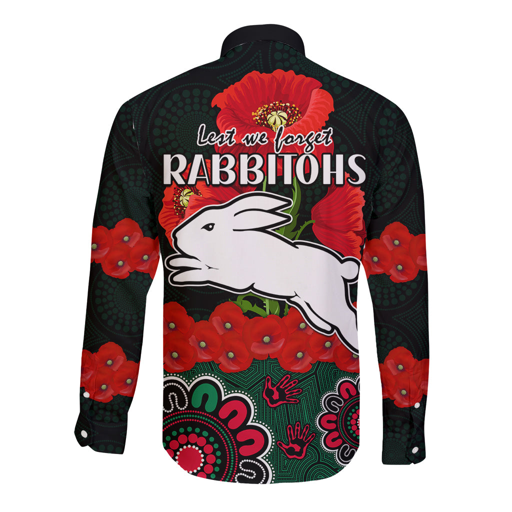 anzac-2023-nrl-rabbitohs-rugby-long-sleeve-button-shirt-the-bunnies-1908-poppy-flowers-mixed-aboriginal