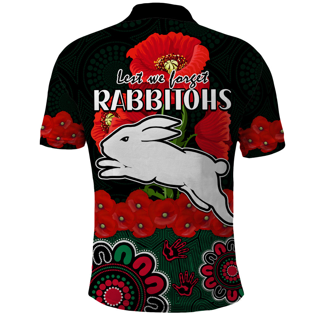 anzac-2023-nrl-rabbitohs-rugby-polo-shirt-the-bunnies-1908-poppy-flowers-mixed-aboriginal