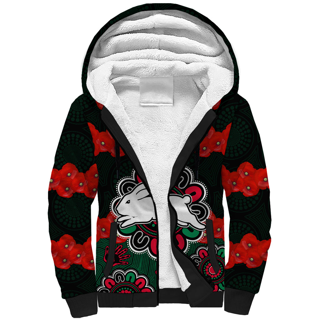 anzac-2023-nrl-rabbitohs-rugby-sherpa-hoodie-the-bunnies-1908-poppy-flowers-mixed-aboriginal