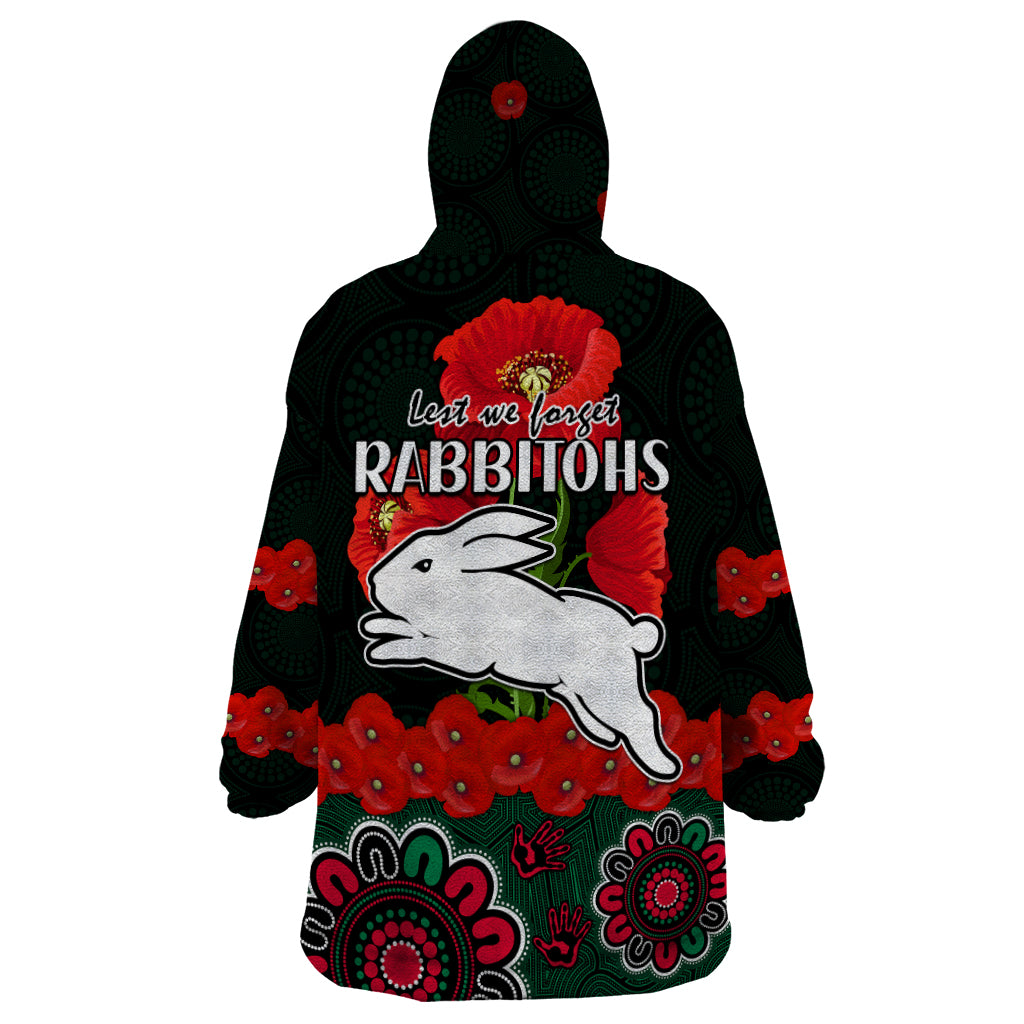 anzac-2023-nrl-rabbitohs-rugby-wearable-blanket-hoodie-the-bunnies-1908-poppy-flowers-mixed-aboriginal