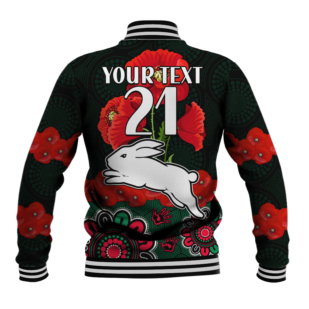 custom-text-and-number-anzac-2023-nrl-rabbitohs-rugby-baseball-jacket-the-bunnies-1908-poppy-flowers-mixed-aboriginal