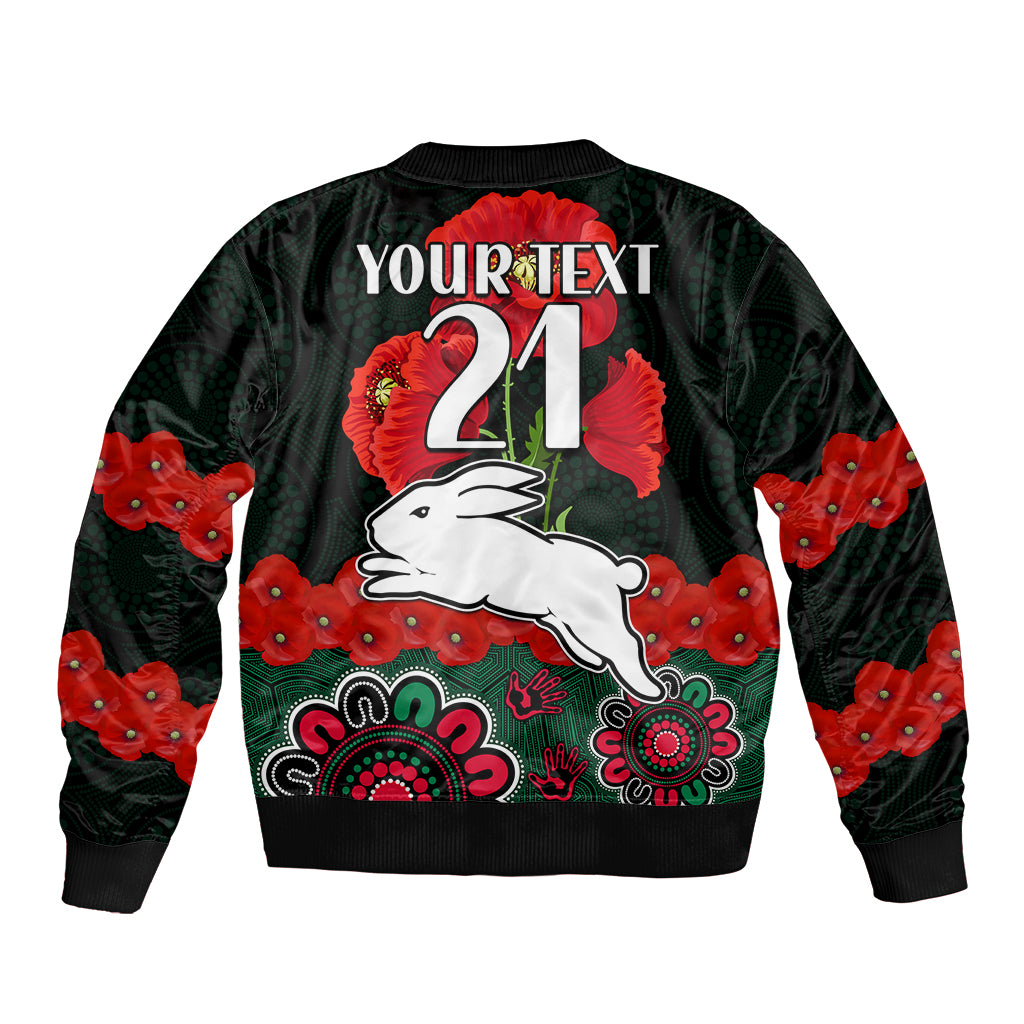 custom-text-and-number-anzac-2023-nrl-rabbitohs-rugby-bomber-jacket-the-bunnies-1908-poppy-flowers-mixed-aboriginal