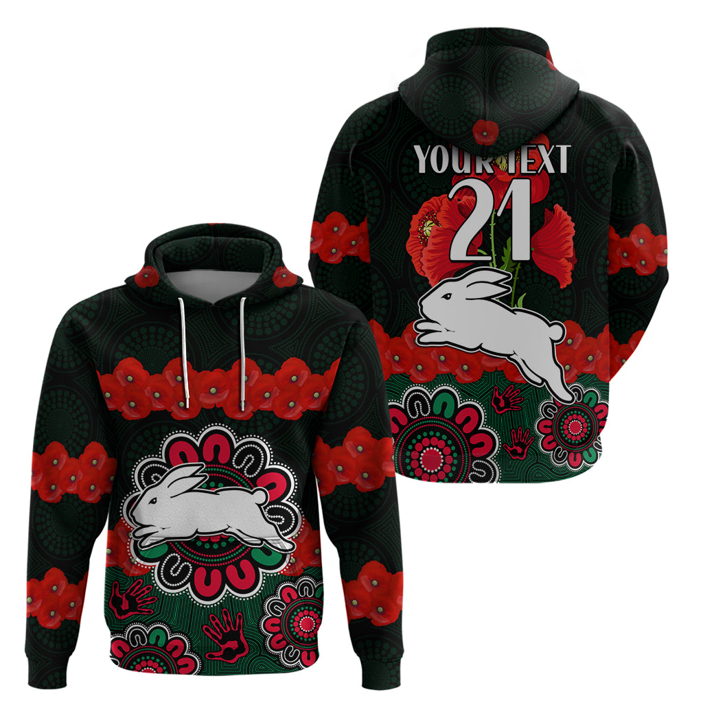 custom-text-and-number-anzac-2023-nrl-rabbitohs-rugby-hoodie-the-bunnies-1908-poppy-flowers-mixed-aboriginal