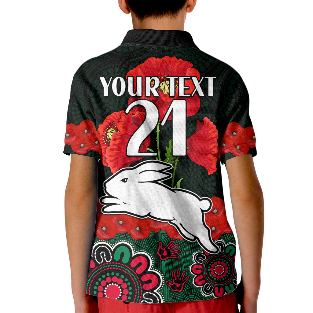 custom-text-and-number-anzac-2023-nrl-rabbitohs-rugby-kid-polo-shirt-the-bunnies-1908-poppy-flowers-mixed-aboriginal