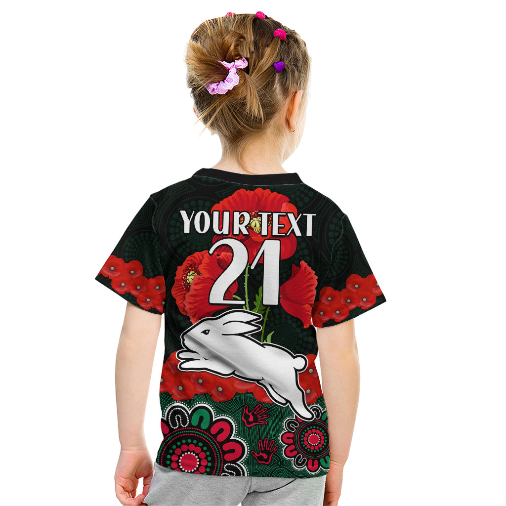 custom-text-and-number-anzac-2023-nrl-rabbitohs-rugby-kid-t-shirt-the-bunnies-1908-poppy-flowers-mixed-aboriginal