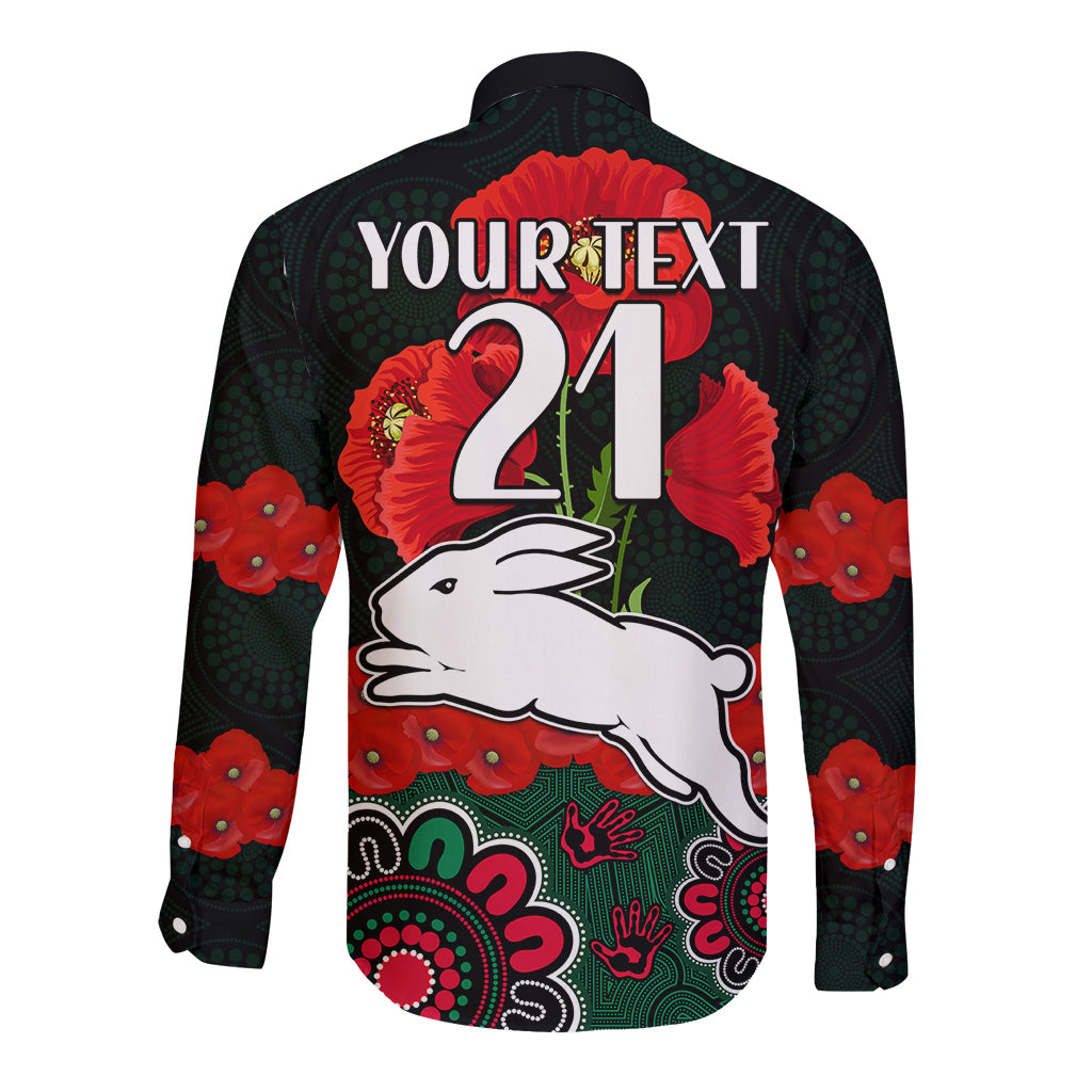 custom-text-and-number-anzac-2023-nrl-rabbitohs-rugby-long-sleeve-button-shirt-the-bunnies-1908-poppy-flowers-mixed-aboriginal