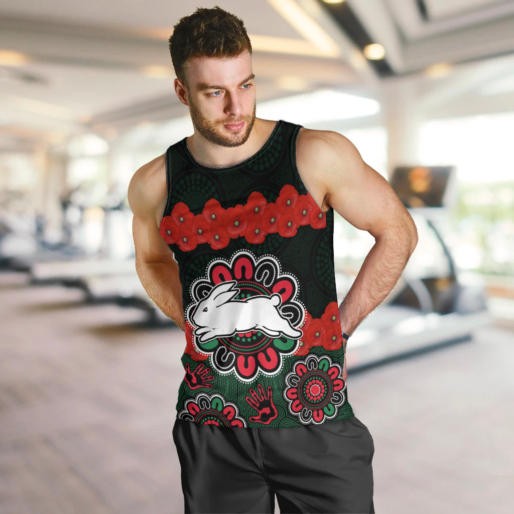 custom-text-and-number-anzac-2023-nrl-rabbitohs-rugby-men-tank-top-the-bunnies-1908-poppy-flowers-mixed-aboriginal