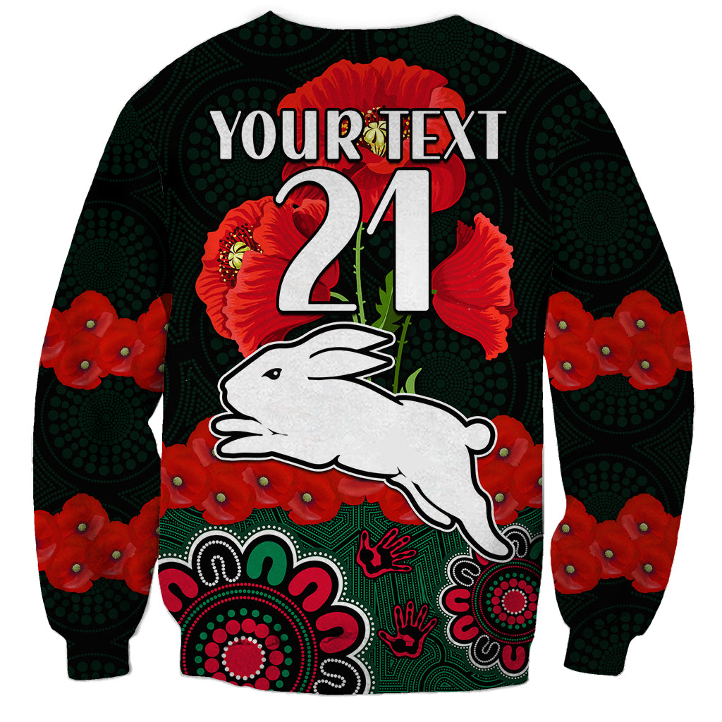 custom-text-and-number-anzac-2023-nrl-rabbitohs-rugby-sweatshirt-the-bunnies-1908-poppy-flowers-mixed-aboriginal