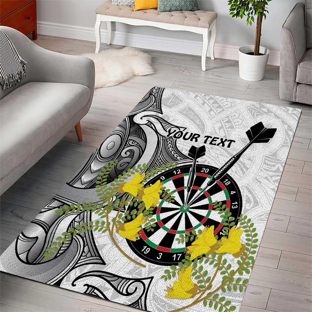 Personalised New Zealand Darts Area Rug Kowhai Floral with Maori Tattoo