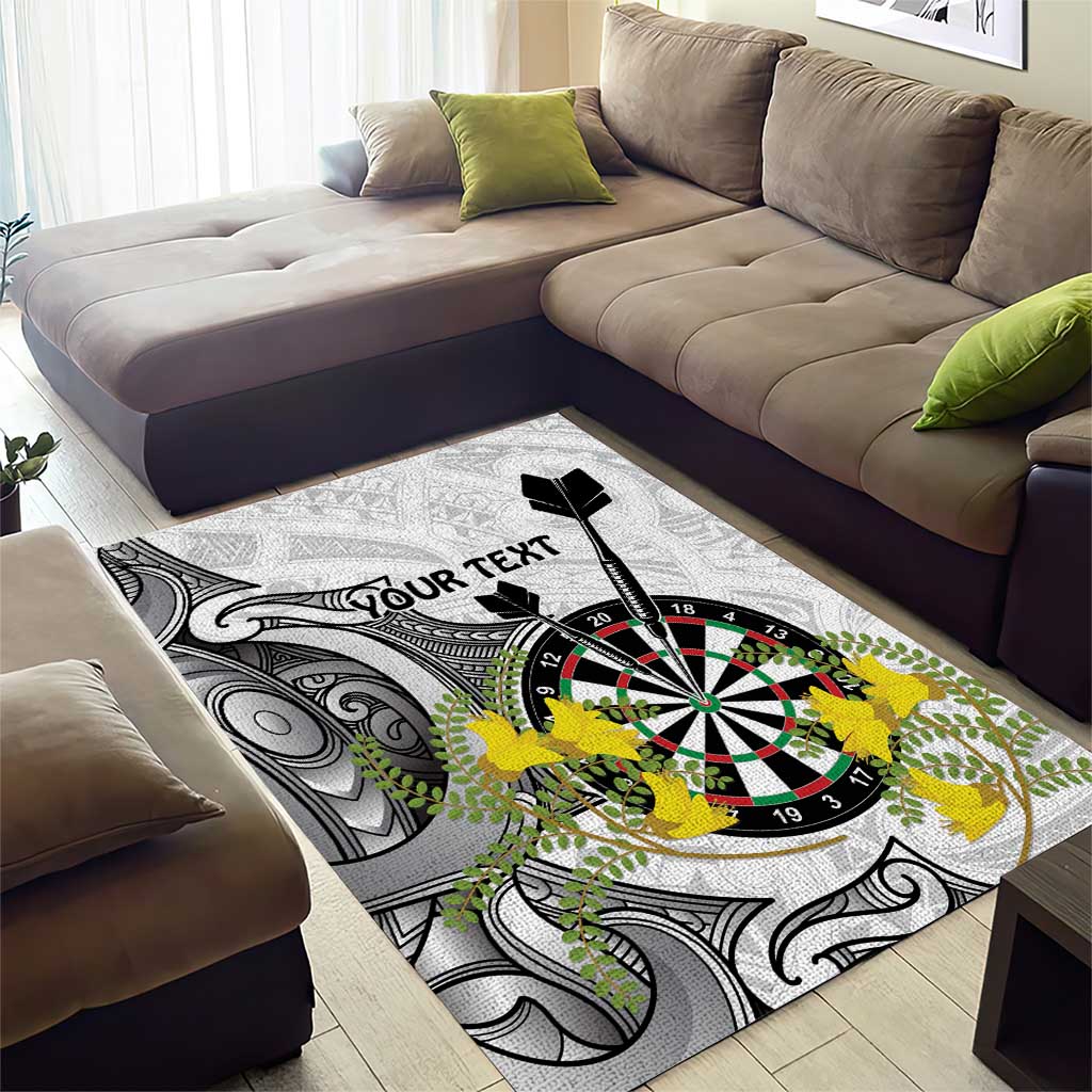 Personalised New Zealand Darts Area Rug Kowhai Floral with Maori Tattoo