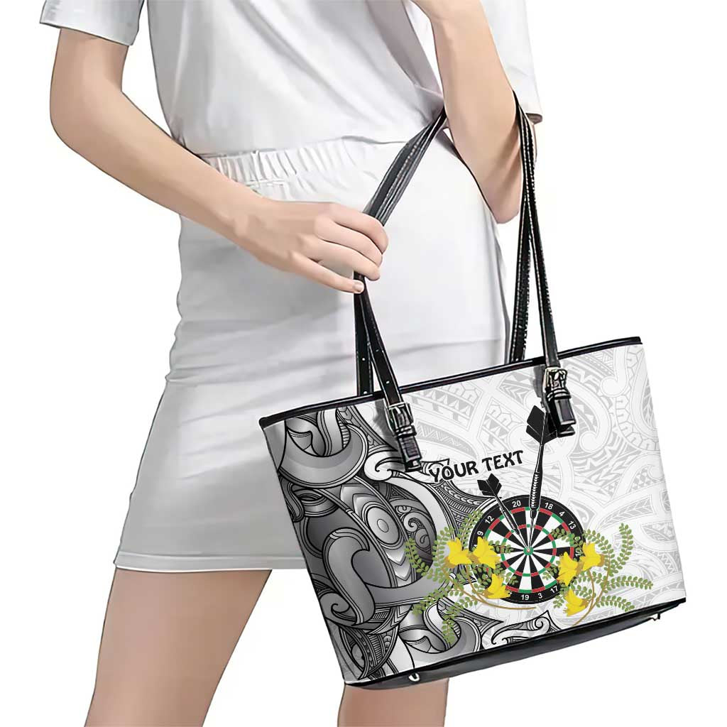 Personalised New Zealand Darts Leather Tote Bag Kowhai Floral with Maori Tattoo