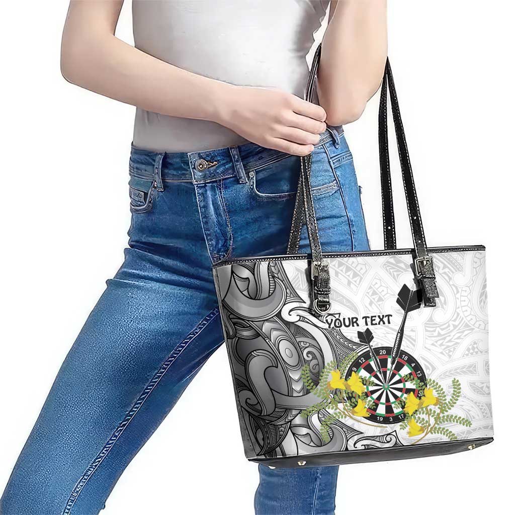 Personalised New Zealand Darts Leather Tote Bag Kowhai Floral with Maori Tattoo