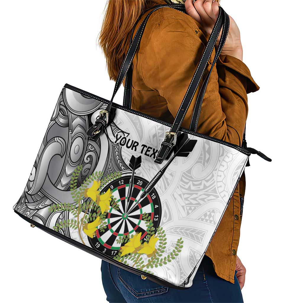 Personalised New Zealand Darts Leather Tote Bag Kowhai Floral with Maori Tattoo