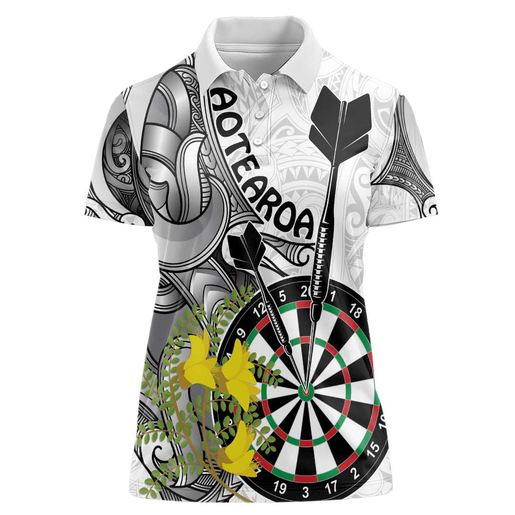 Personalised New Zealand Darts Women Polo Shirt Kowhai Floral with Maori Tattoo