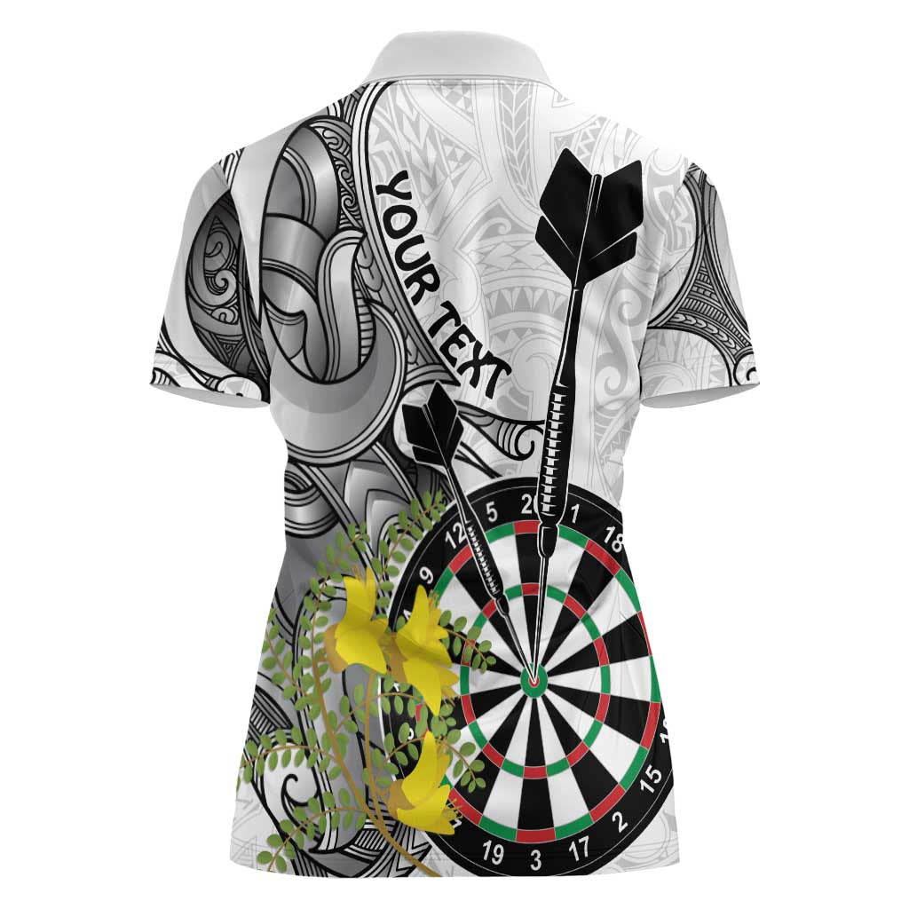 Personalised New Zealand Darts Women Polo Shirt Kowhai Floral with Maori Tattoo