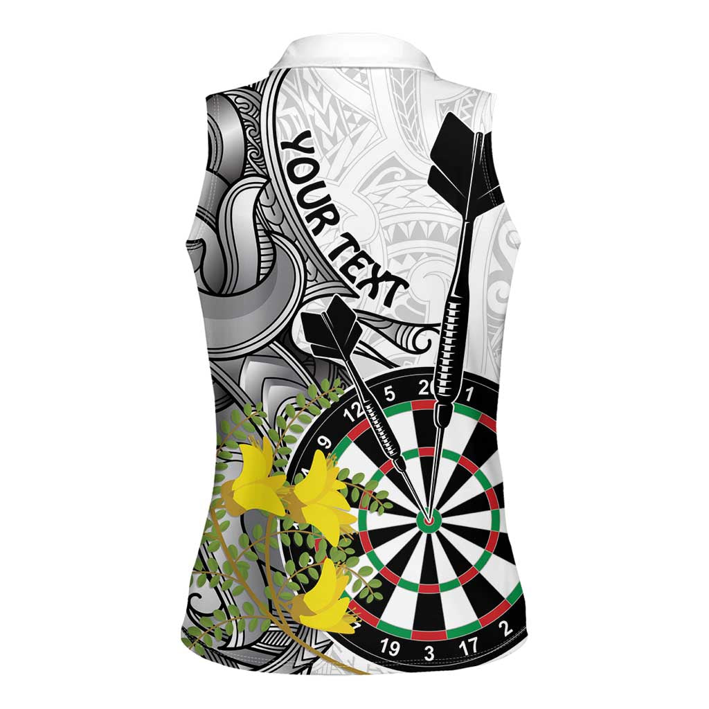 Personalised New Zealand Darts Women Sleeveless Polo Shirt Kowhai Floral with Maori Tattoo