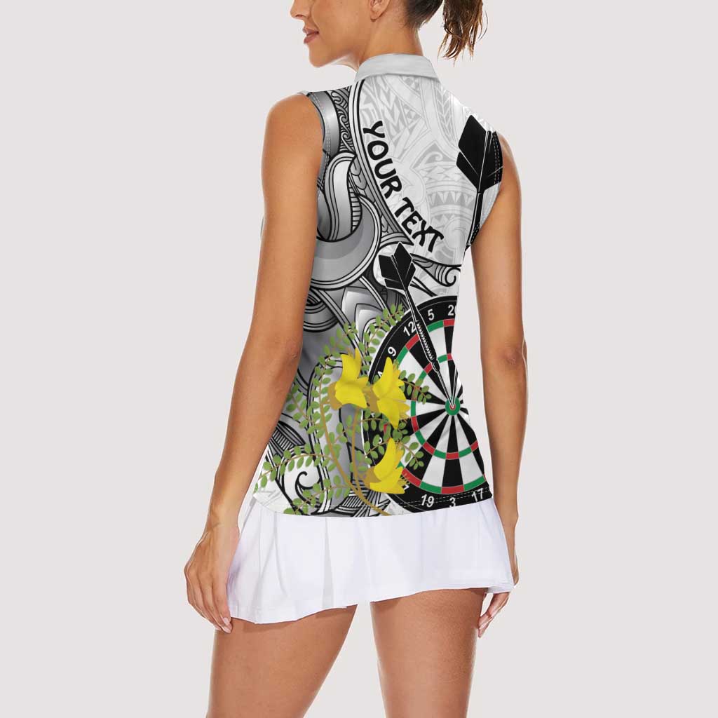 Personalised New Zealand Darts Women Sleeveless Polo Shirt Kowhai Floral with Maori Tattoo