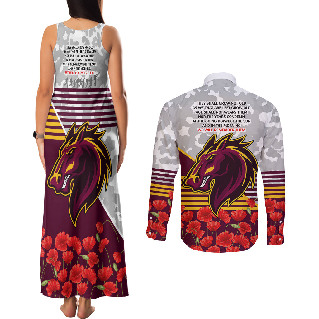 Broncos Rugby ANZAC Day 2024 Couples Matching Tank Maxi Dress and Long Sleeve Button Shirt Camouflage Style