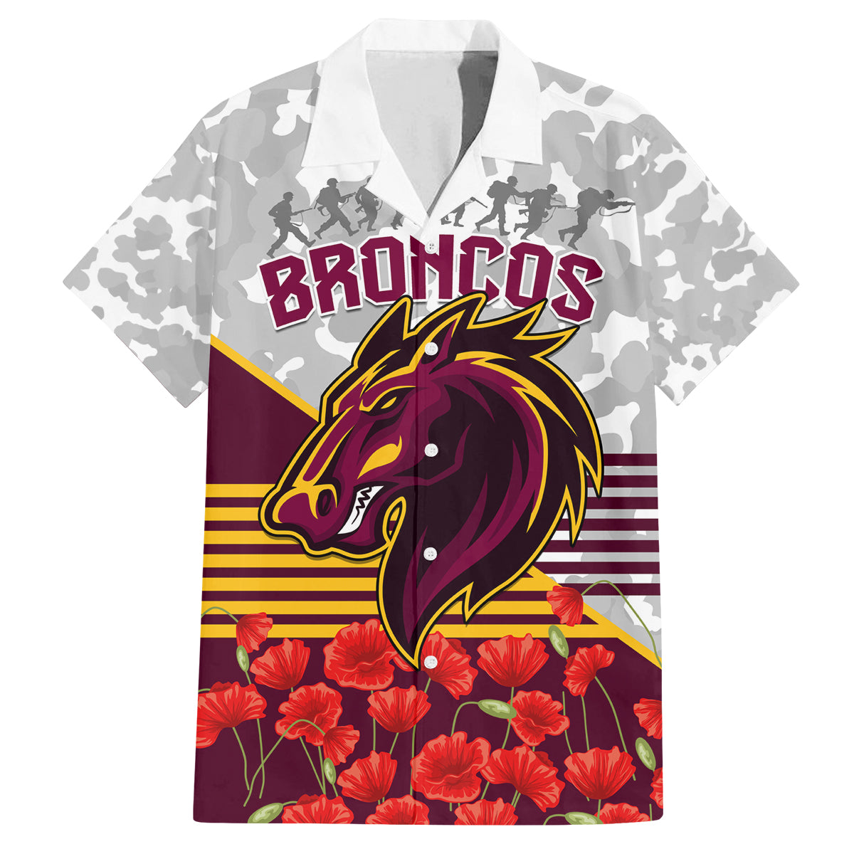 Broncos Rugby ANZAC Day 2024 Family Matching Long Sleeve Bodycon Dress and Hawaiian Shirt Camouflage Style