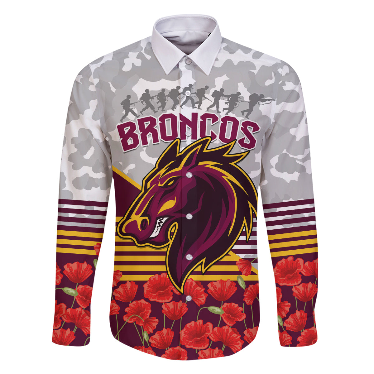 Broncos Rugby ANZAC Day 2024 Family Matching Long Sleeve Bodycon Dress and Hawaiian Shirt Camouflage Style