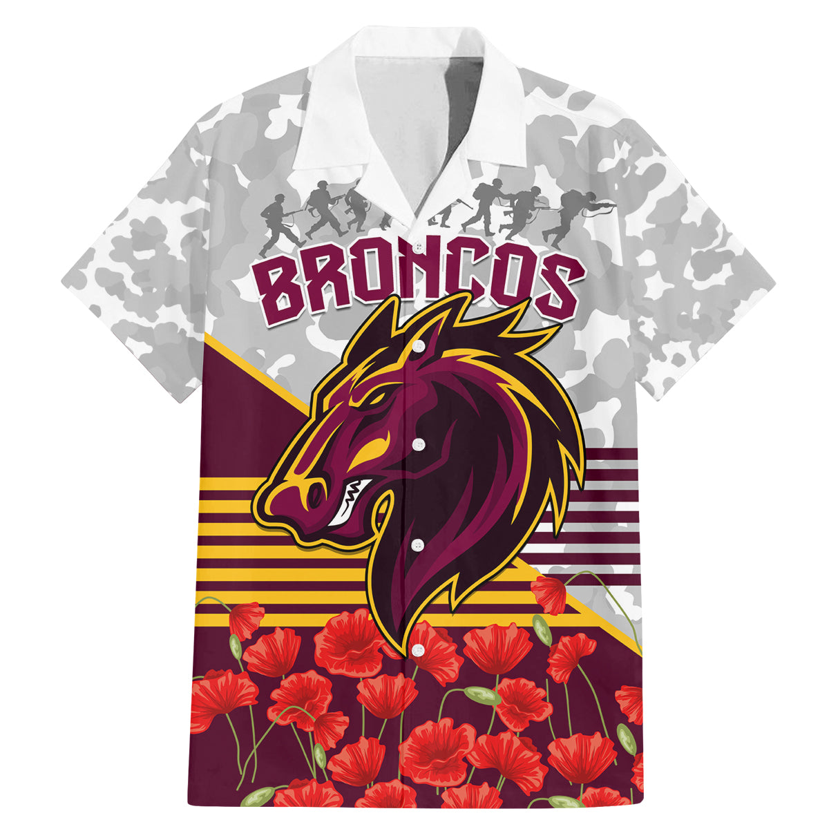 Broncos Rugby ANZAC Day 2024 Family Matching Mermaid Dress and Hawaiian Shirt Camouflage Style