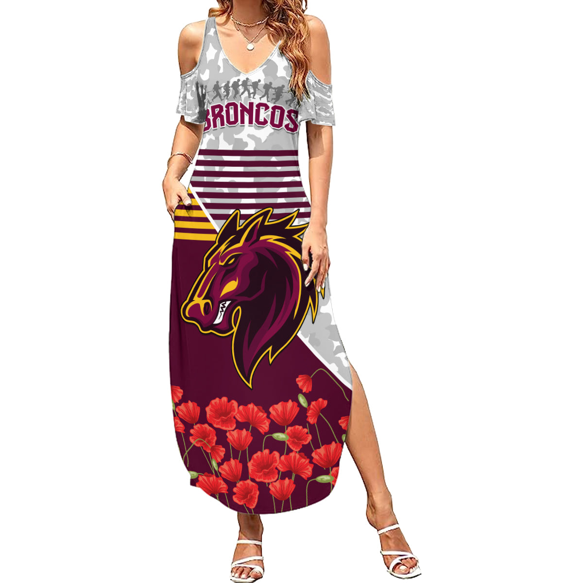 Broncos Rugby ANZAC Day 2024 Family Matching Summer Maxi Dress and Hawaiian Shirt Camouflage Style