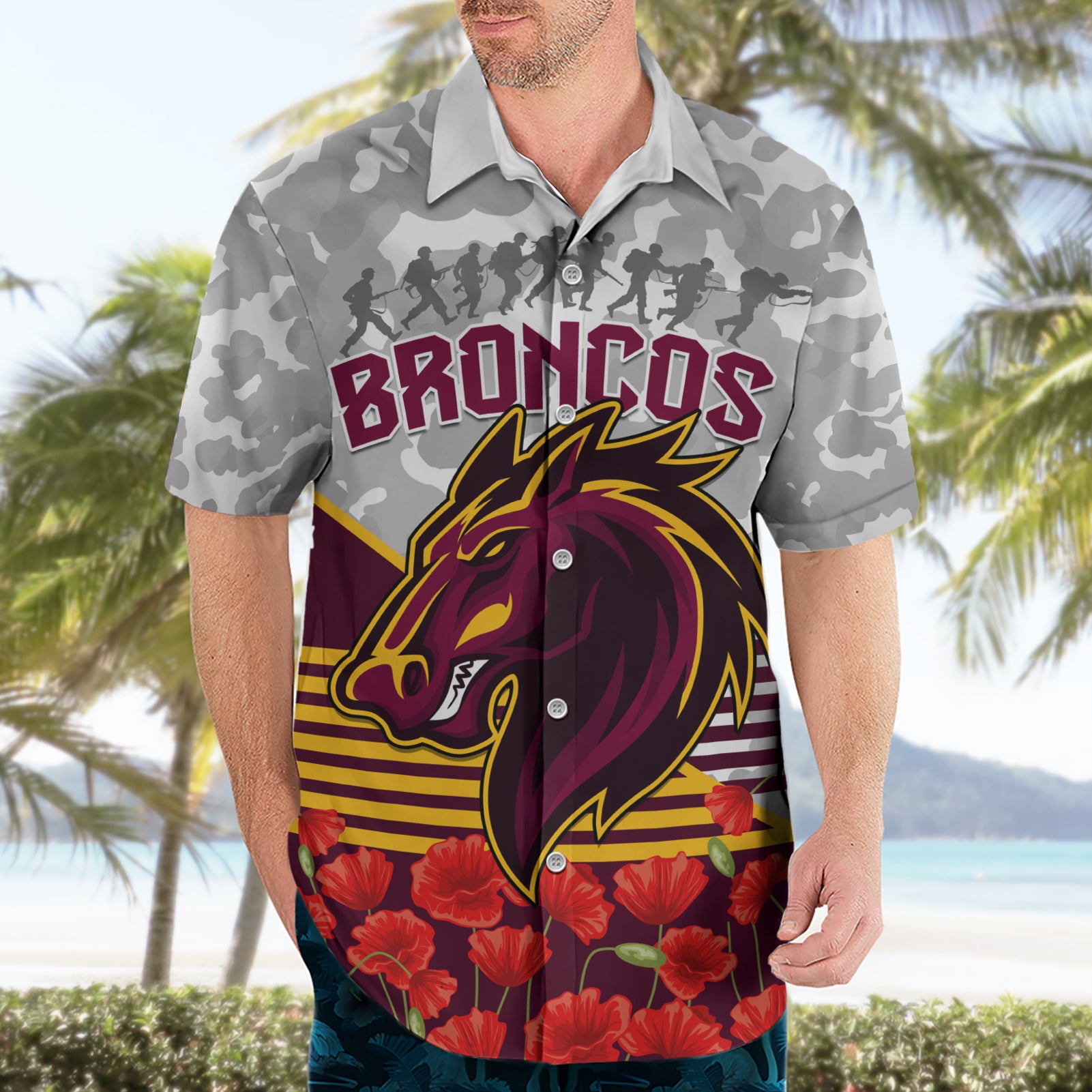 Broncos Rugby ANZAC Day 2024 Hawaiian Shirt Camouflage Style