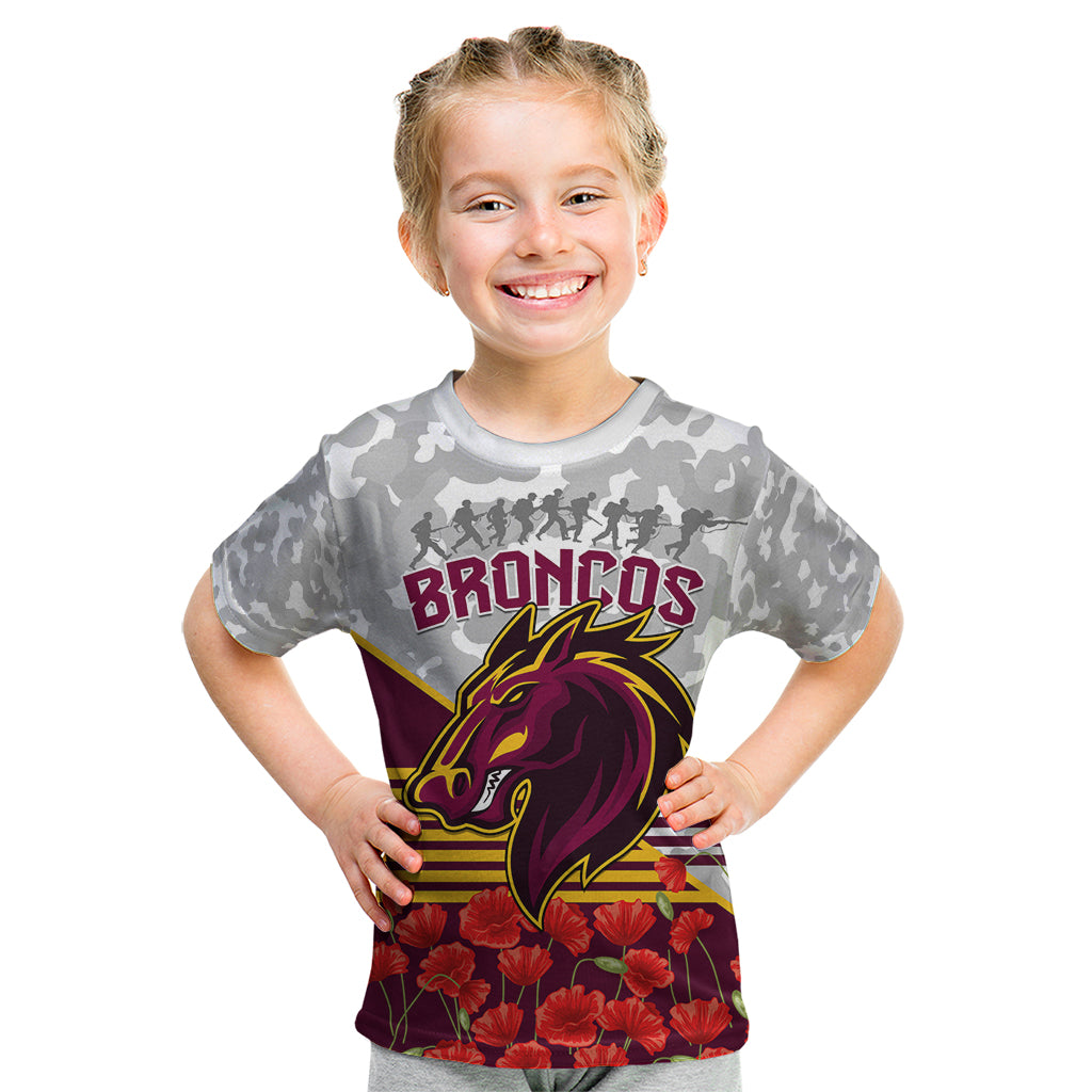 Broncos Rugby ANZAC Day 2024 Kid T Shirt Camouflage Style