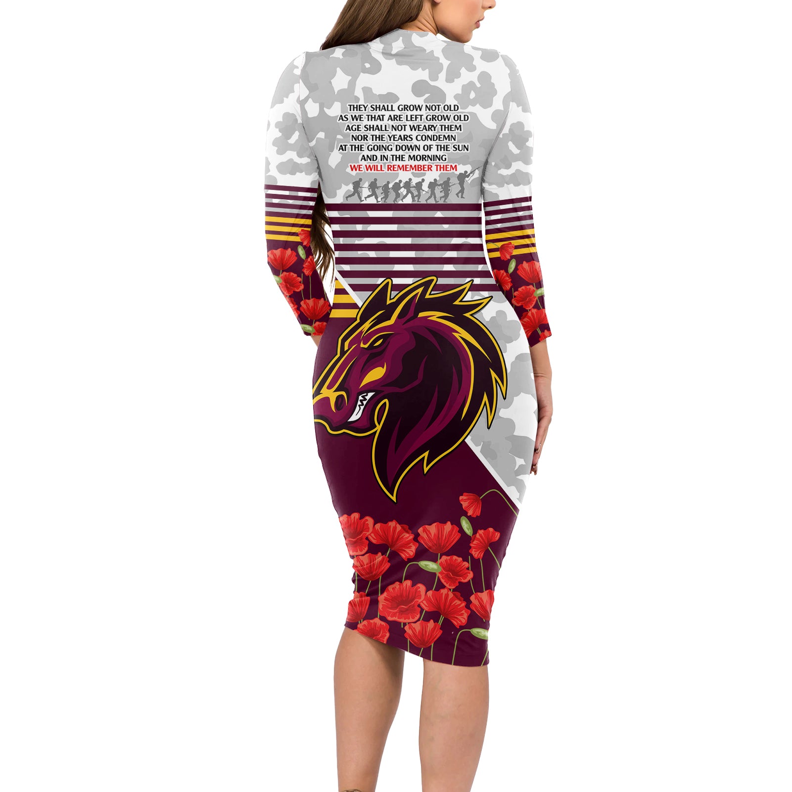 Broncos Rugby ANZAC Day 2024 Long Sleeve Bodycon Dress Camouflage Style