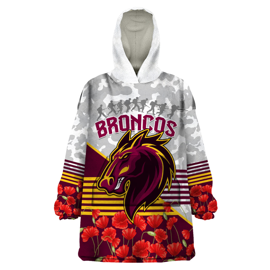 Broncos Rugby ANZAC Day 2024 Wearable Blanket Hoodie Camouflage Style