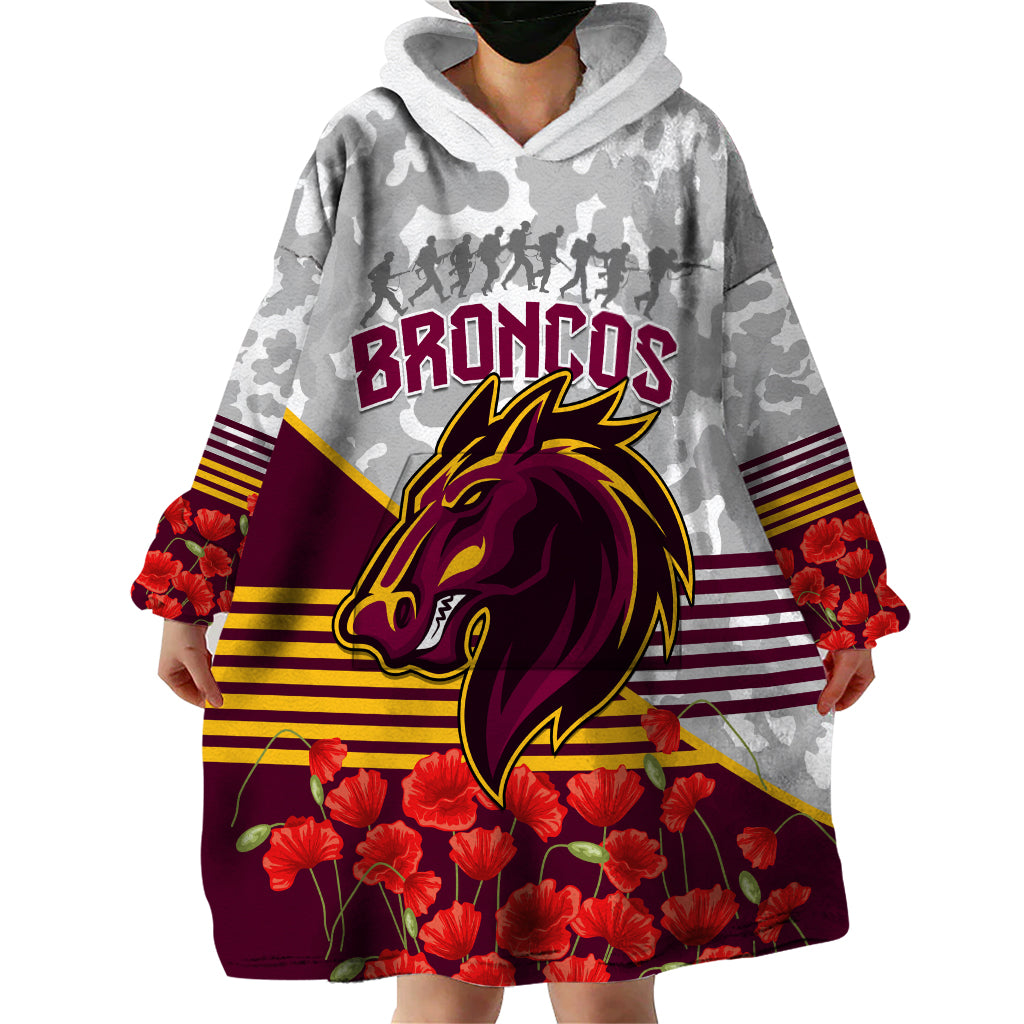 Broncos Rugby ANZAC Day 2024 Wearable Blanket Hoodie Camouflage Style