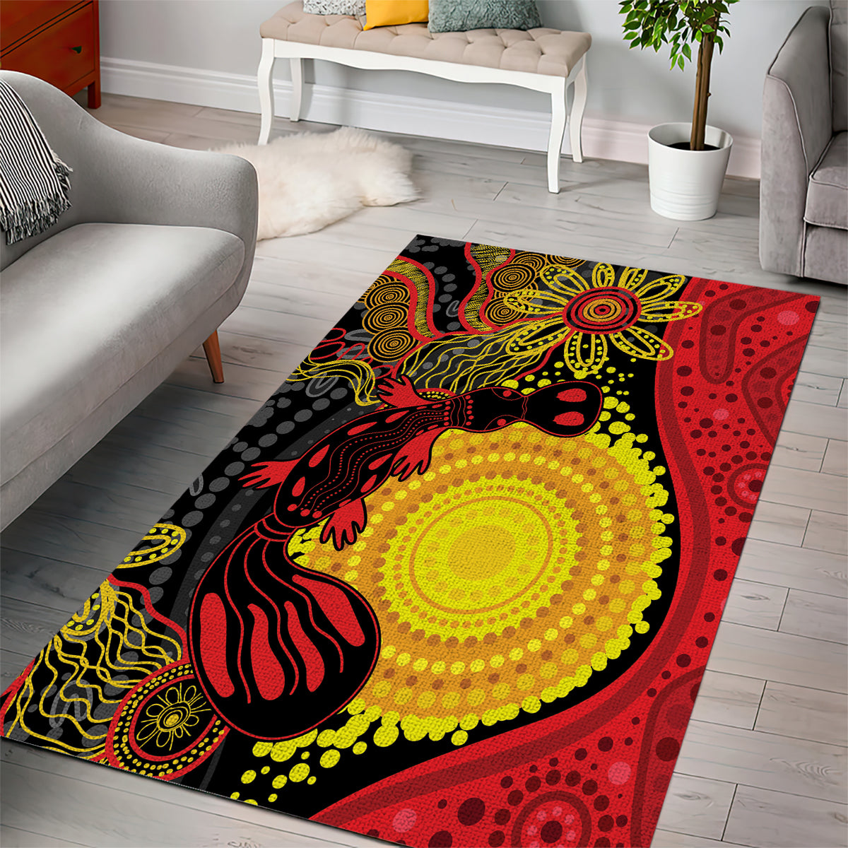 Platypus Aboriginal Art Style Area Rug