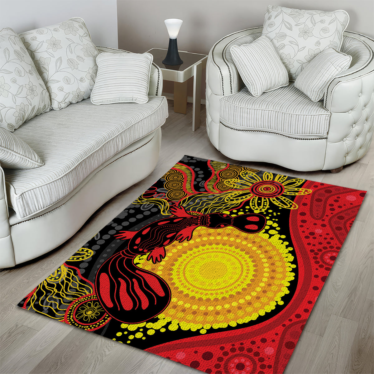 Platypus Aboriginal Art Style Area Rug