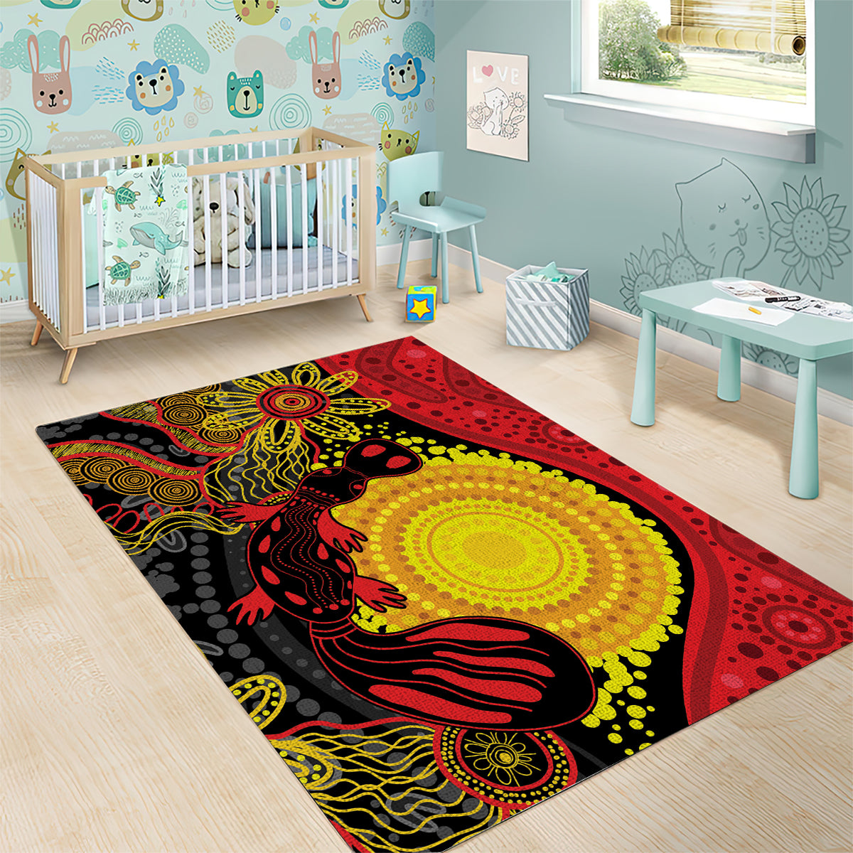 Platypus Aboriginal Art Style Area Rug